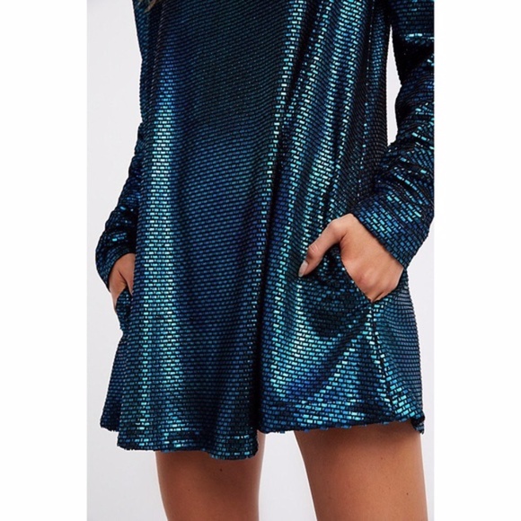 Free People Blue Metallic Diamonds Are Forever Dress XS Prom Mermaid - Picture 6 of 10